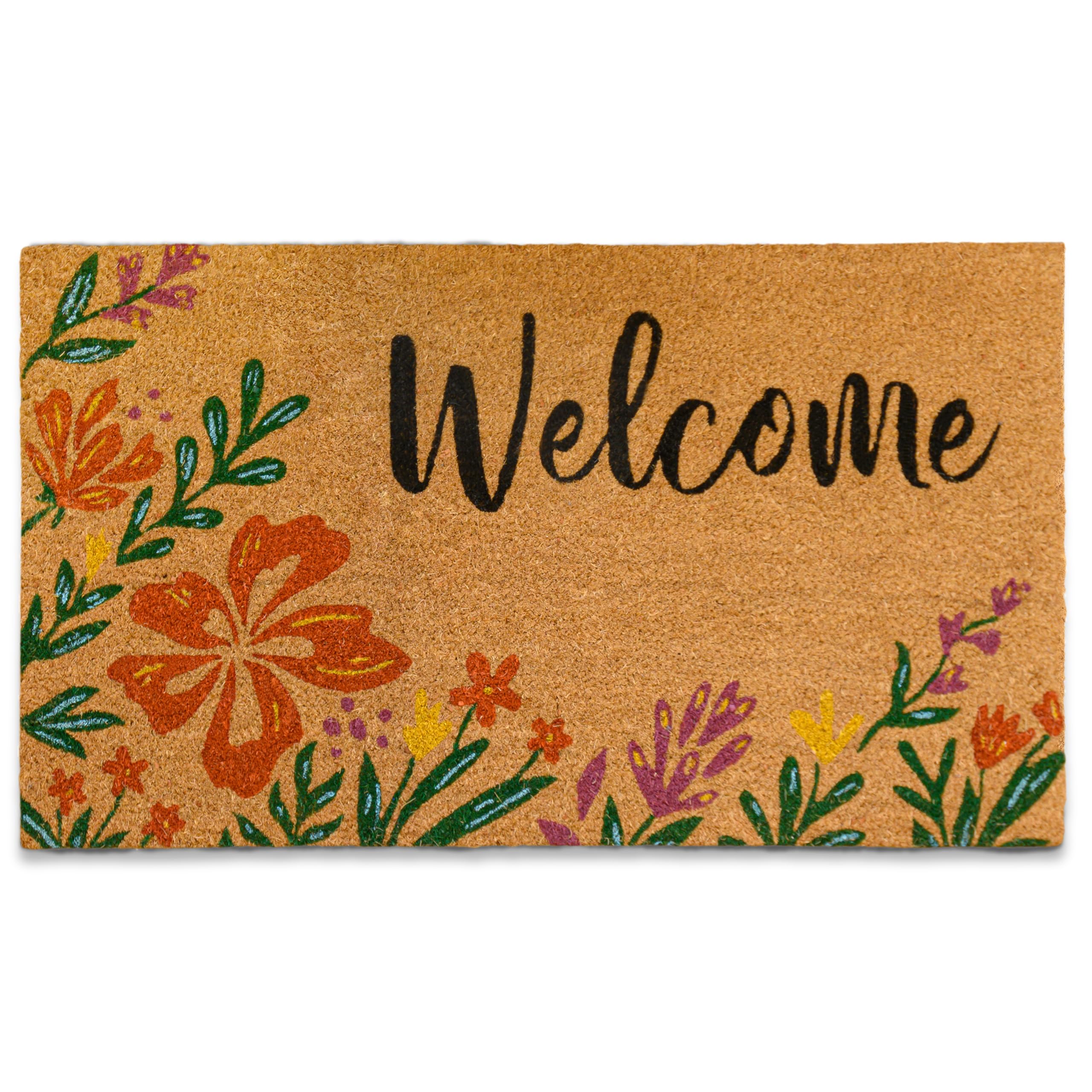MAINEVENT flower door mat 30x17 front view with vibrant blossoms for a welcoming entrance.