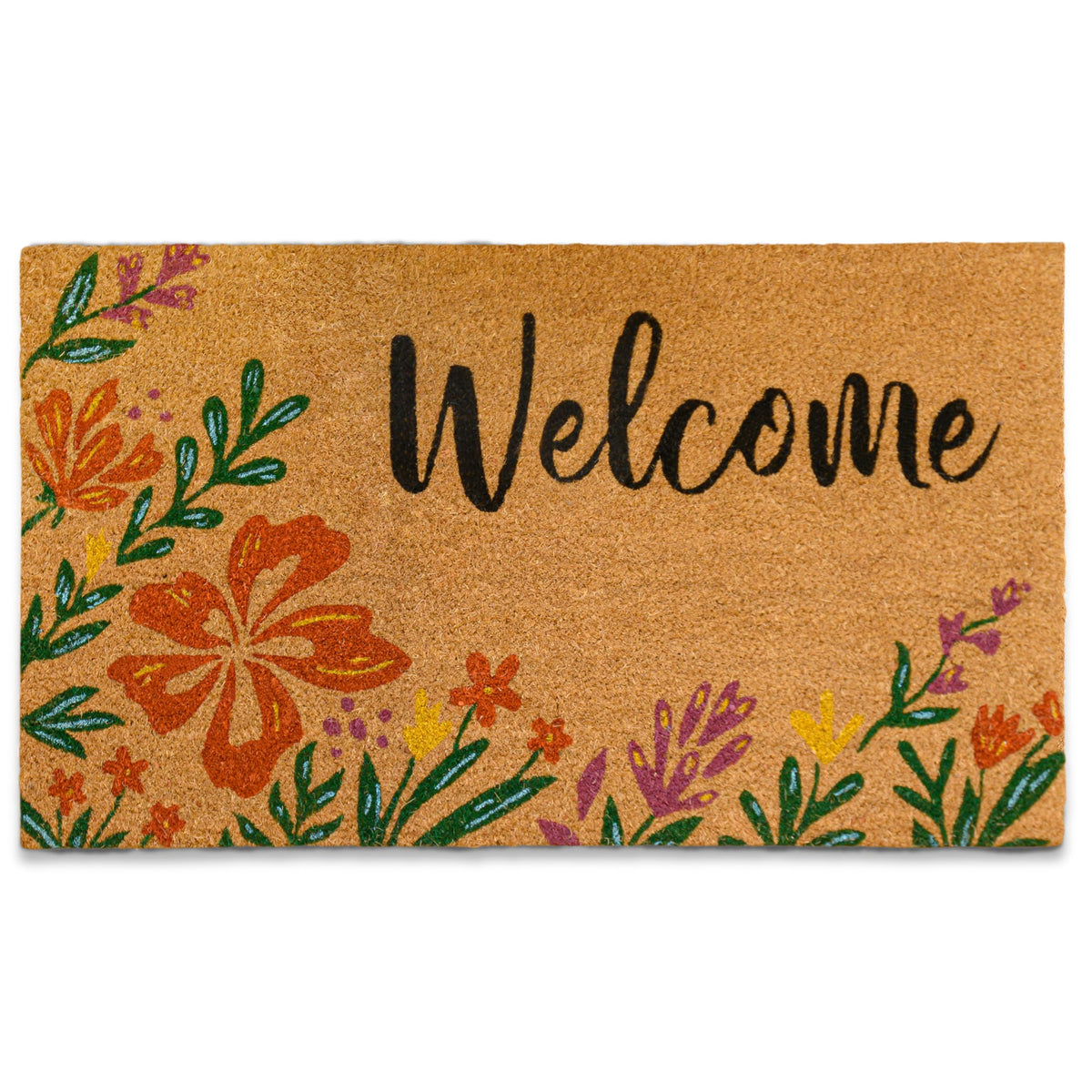 MAINEVENT flower door mat 30x17 front view with vibrant blossoms for a welcoming entrance.