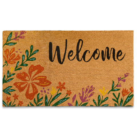 MAINEVENT flower door mat 30x17 front view with vibrant blossoms for a welcoming entrance.