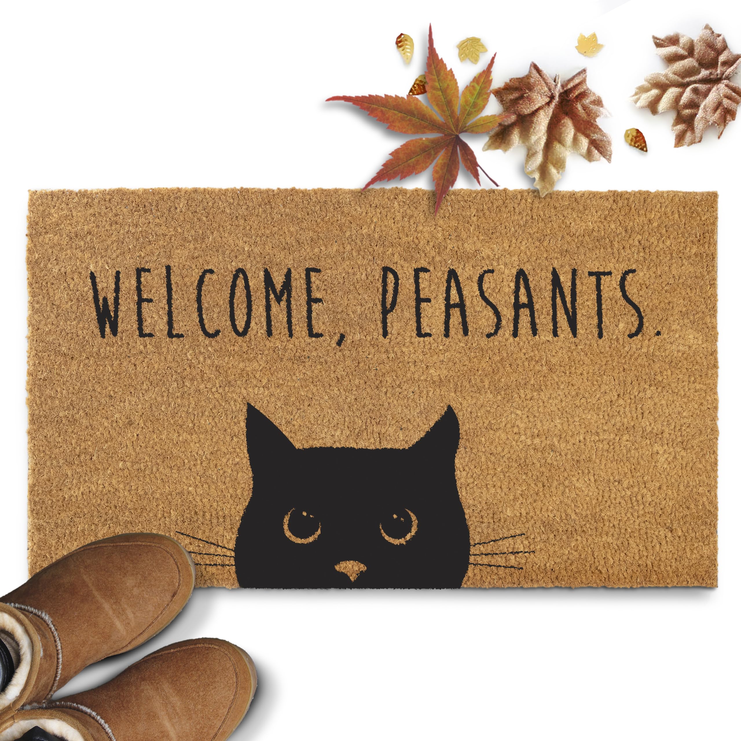 MAINEVENT Front-door scene shows a welcoming cat doormat.