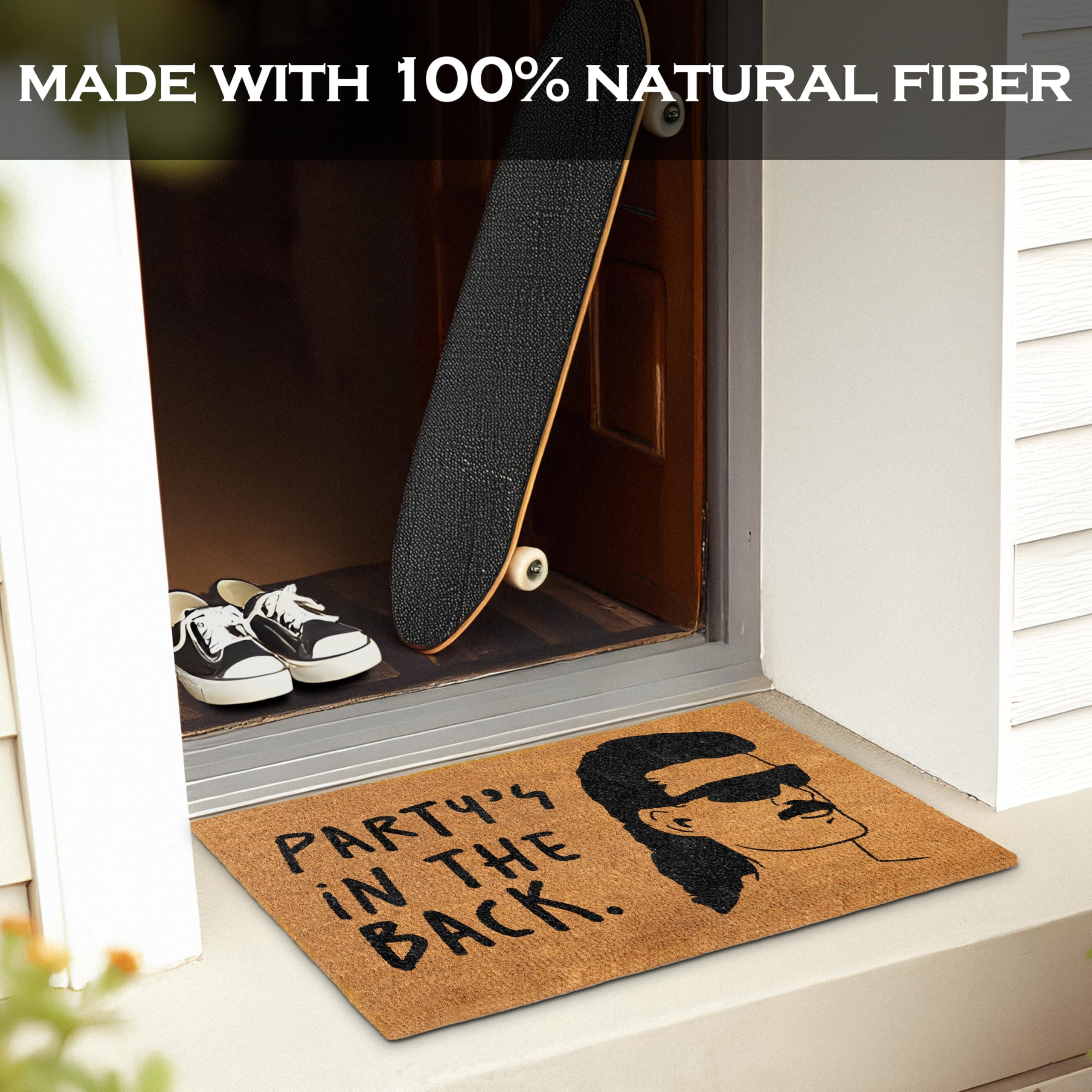 MAINEVENT front-door-mat bold-print design brightens an entry.