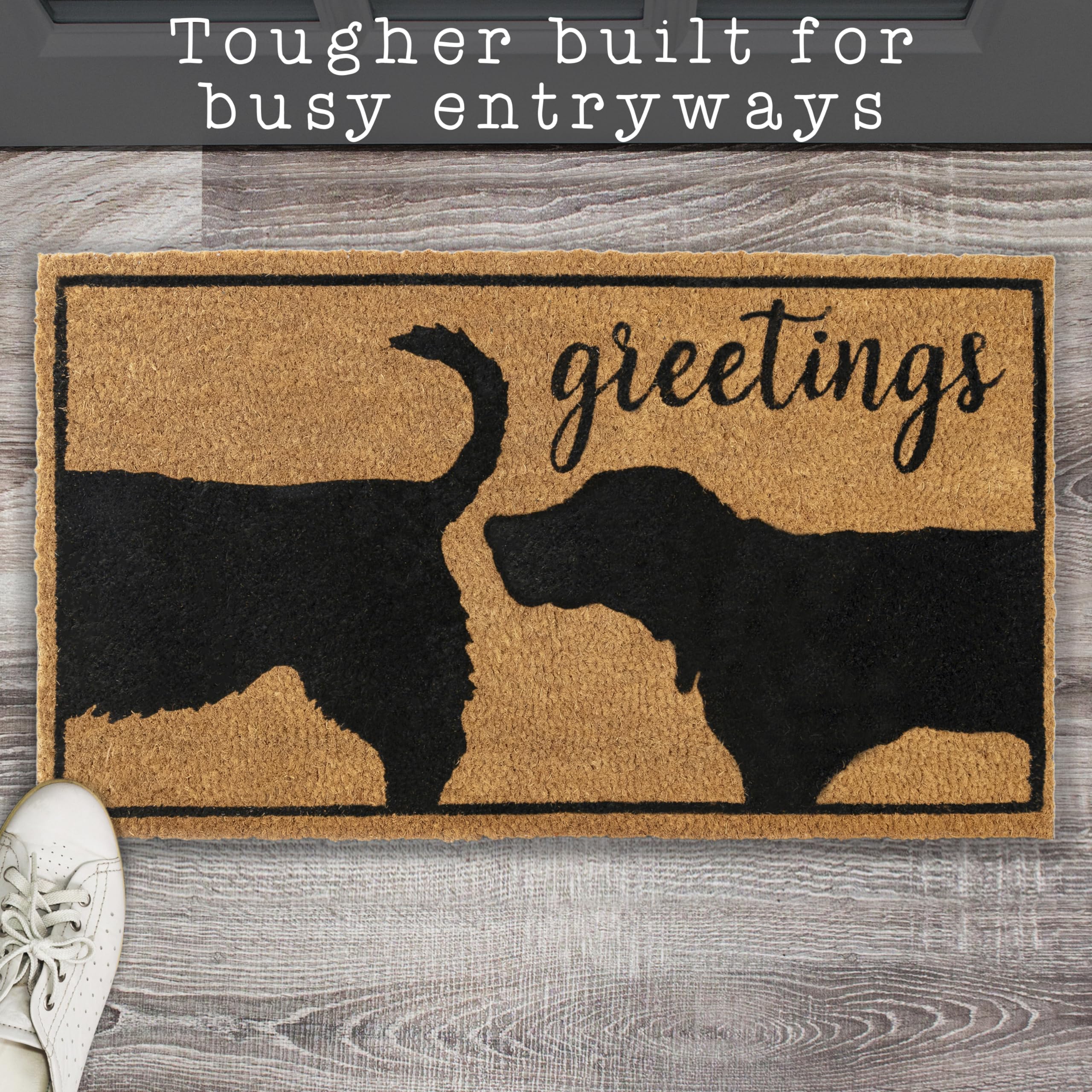 MAINEVENT front-door mat adds year-round decor while keeping dirt outside.