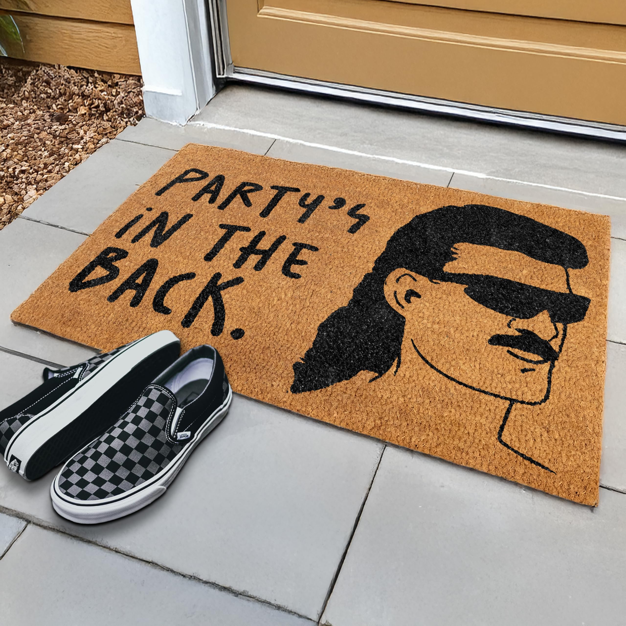 MAINEVENT funny-welcome-mat covered-patio with non-slip backing.