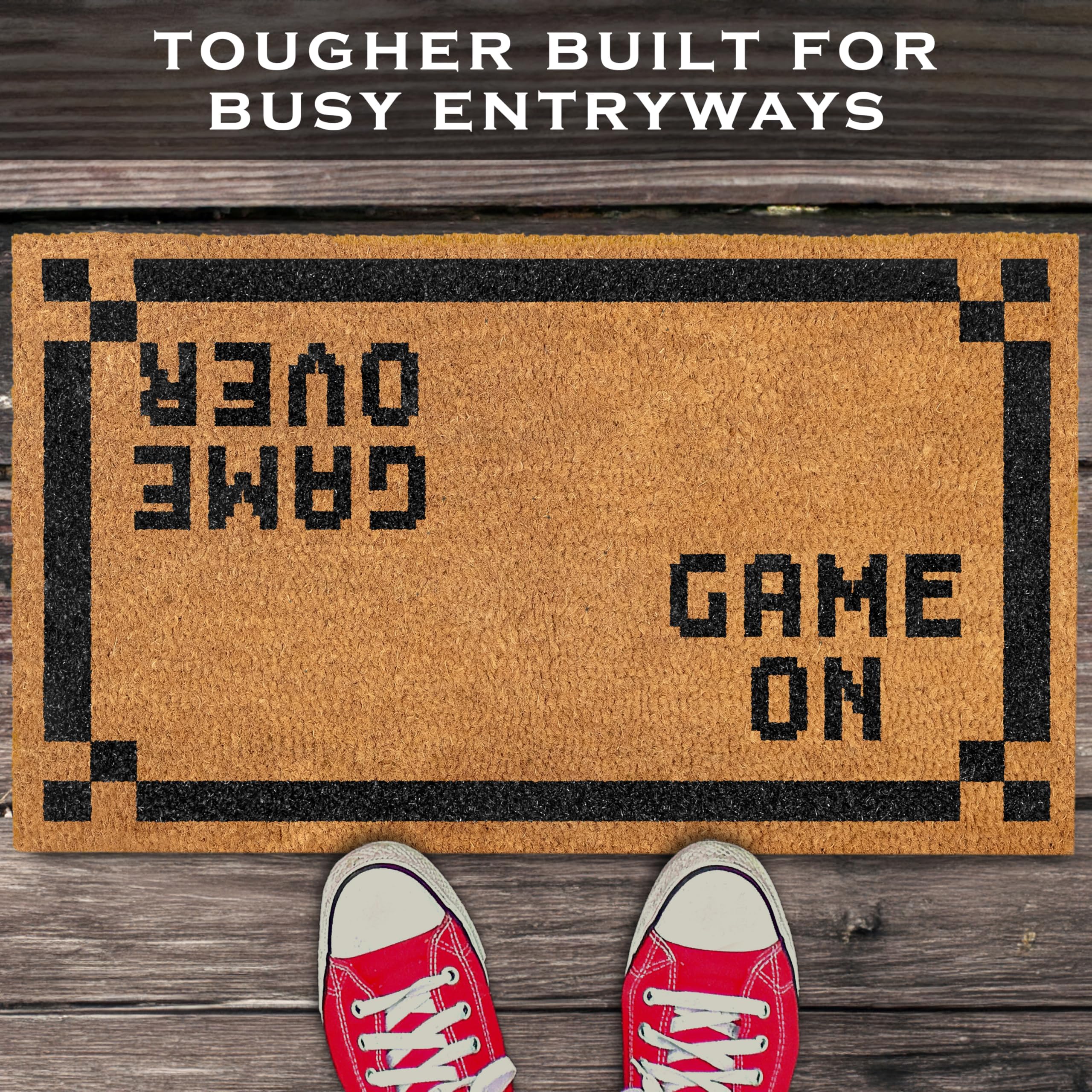 MAINEVENT Game Over Door Mat outdoor porch display, geek decor for curb appeal