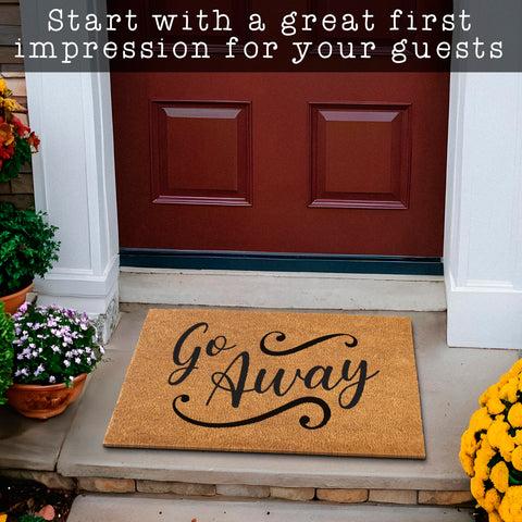 MAINEVENT Go Away Doormat features durable fibers designed for high traffic areas.