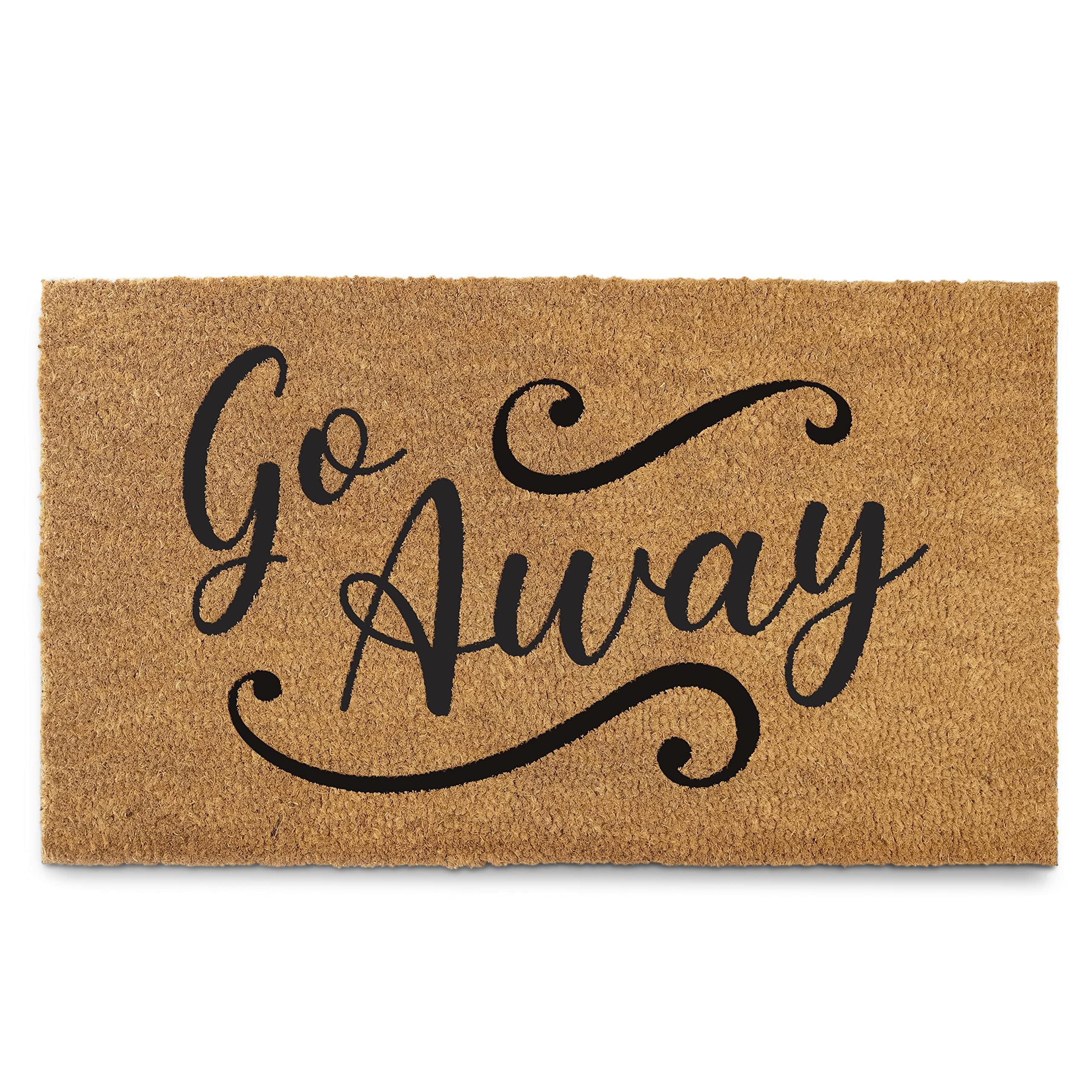 MAINEVENT Go Away Doormat front door 30x17 keeps dirt outside with playful charm.