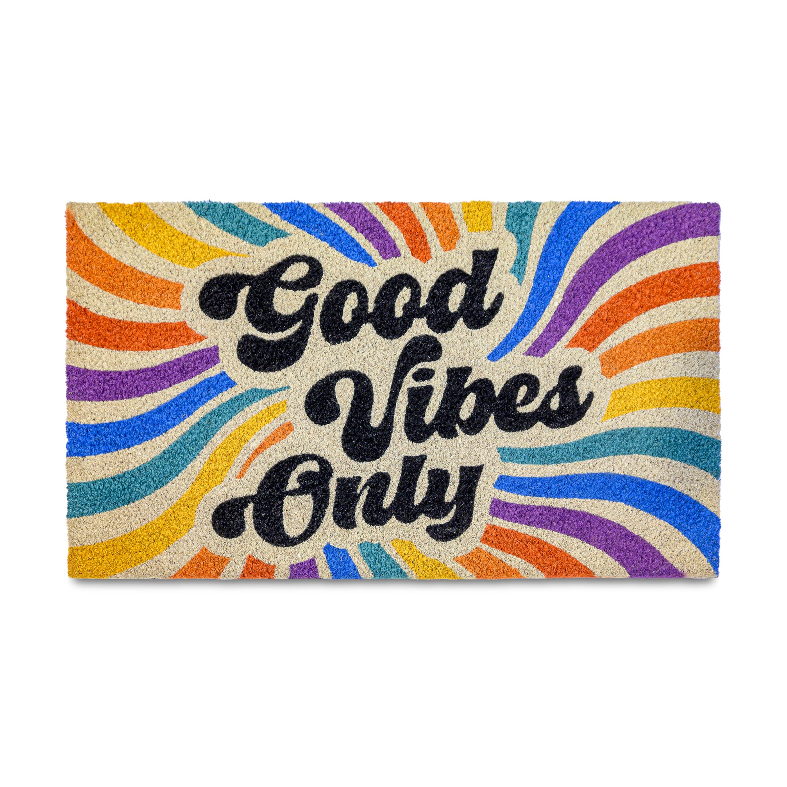 MAINEVENT Good Vibes Only Door Mat on the front porch adds welcoming curb appeal