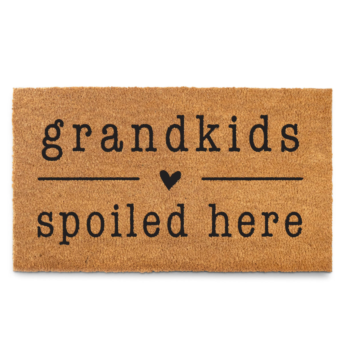MAINEVENT Grandkids Spoiled Here doormat at entry, welcoming visitors with a playful message.