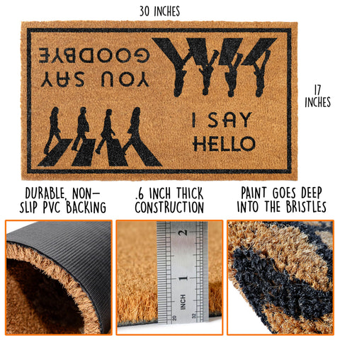 MAINEVENT hello-goodbye door mat on covered porch provides non-slip backing