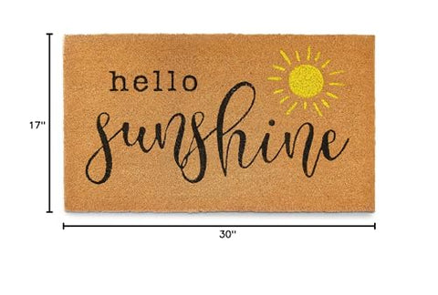 MAINEVENT Hello Sunshine doormat highlights cheerful greeting and durable coco fibers.
