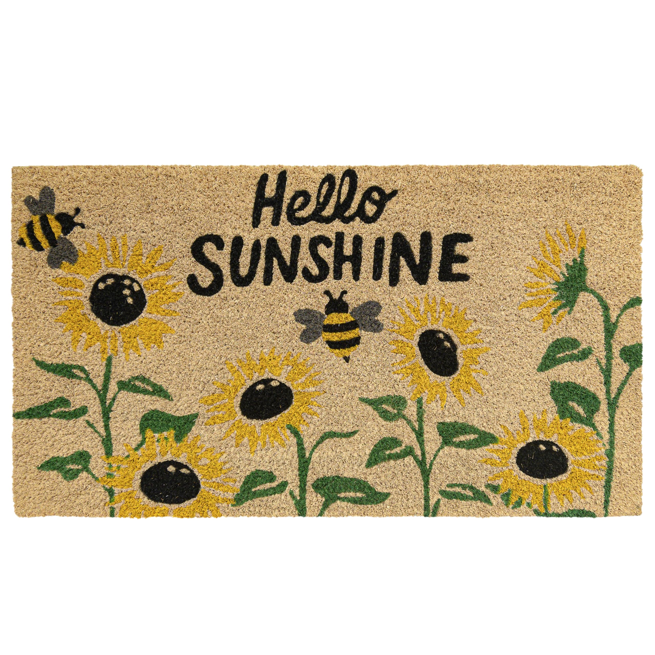 MAINEVENT Hello Sunshine sunflower welcome mat front view showing bright color and dirt-trapping fibers