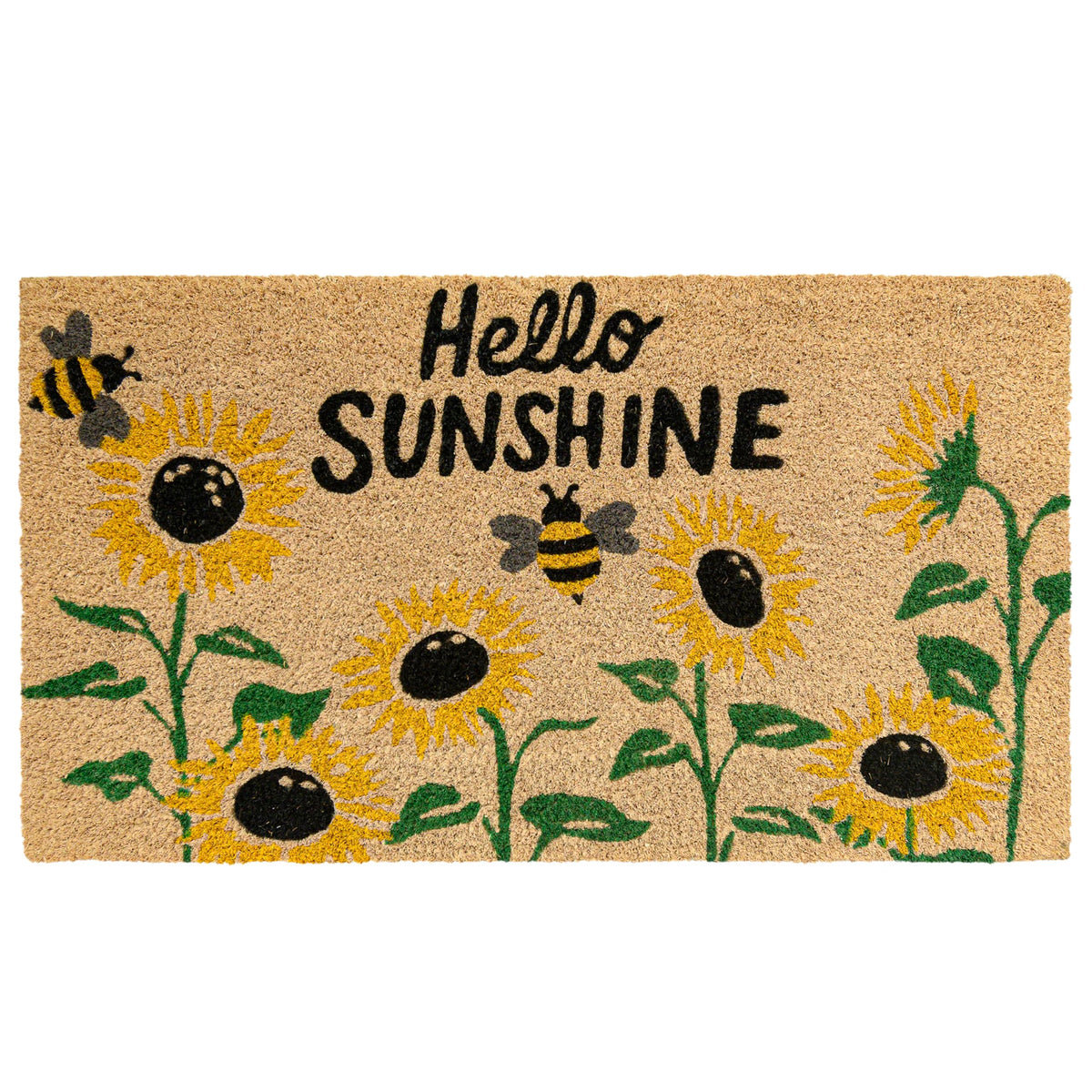 MAINEVENT Hello Sunshine sunflower welcome mat front view showing bright color and dirt-trapping fibers
