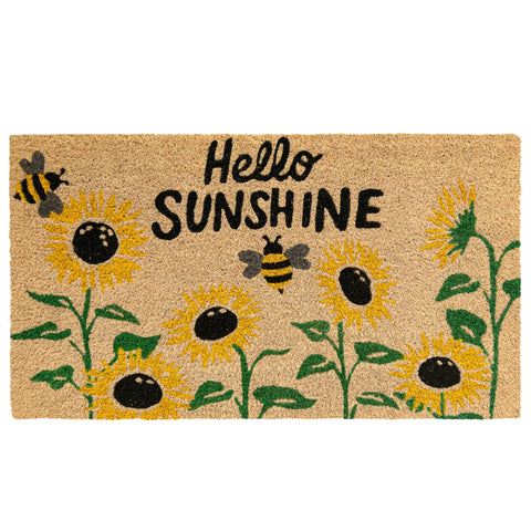 MAINEVENT Hello Sunshine sunflower welcome mat front view showing bright color and dirt-trapping fibers