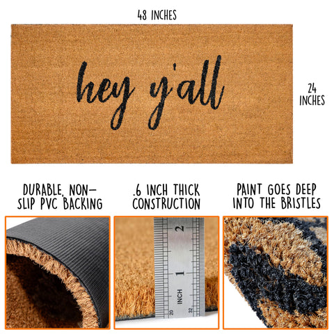 MAINEVENT Hey Y'all mat – outdoor porch use with non-slip backing for stability.
