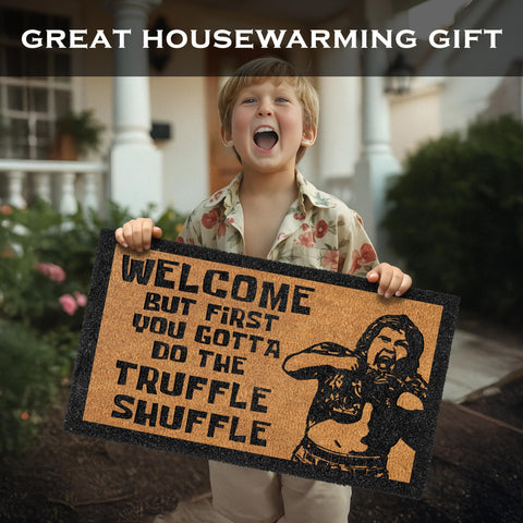 MAINEVENT covered-patio friendly mat stays put in moist weather.