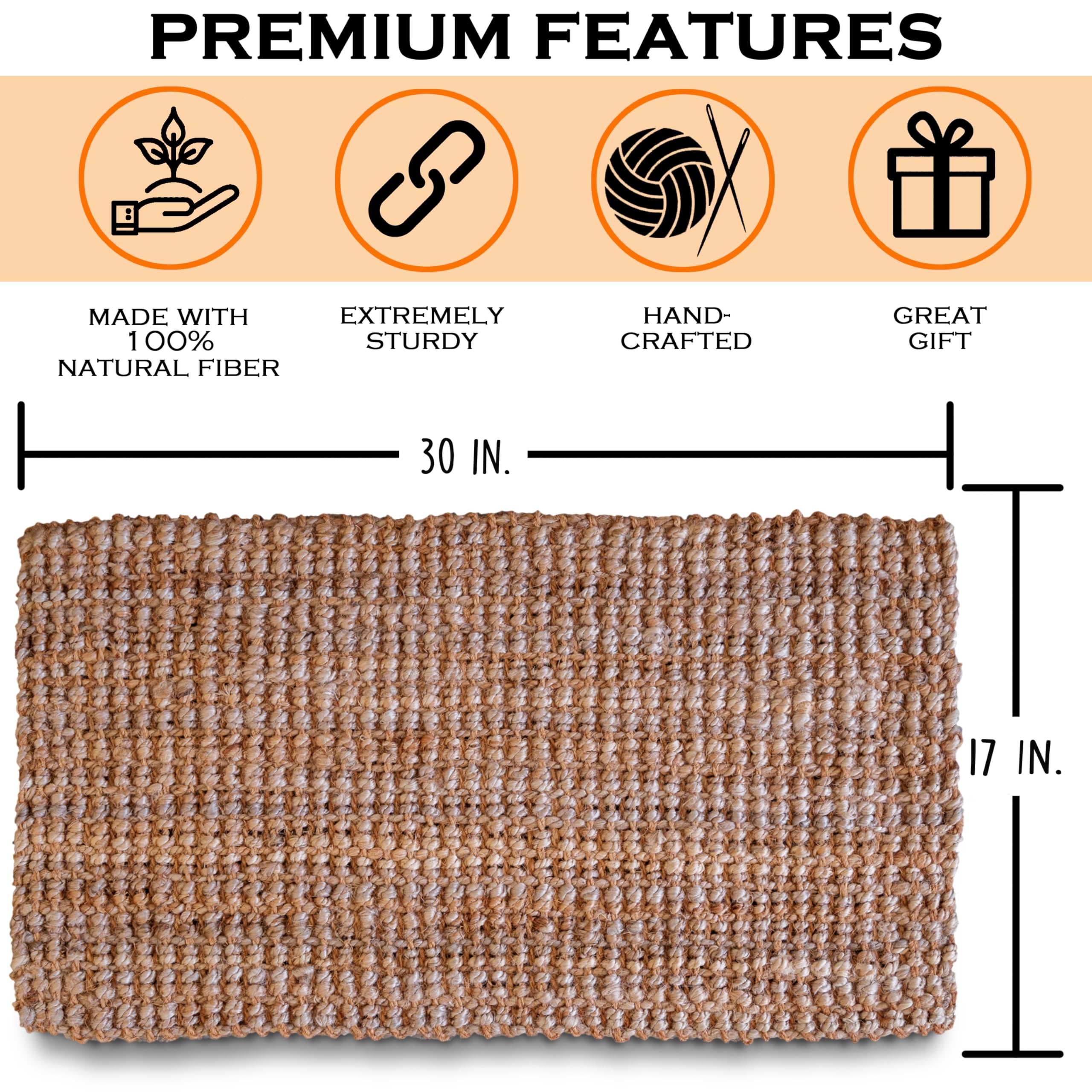 MAINEVENT jute doormat braided weave closeup highlights durable texture for daily use.