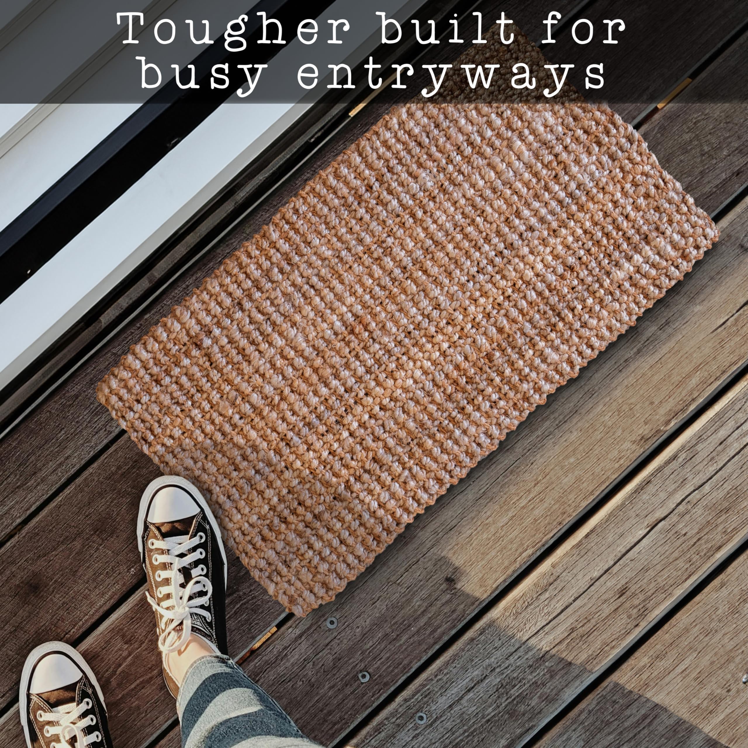 MAINEVENT jute doormat texture detail reveals natural color and rustic appeal.