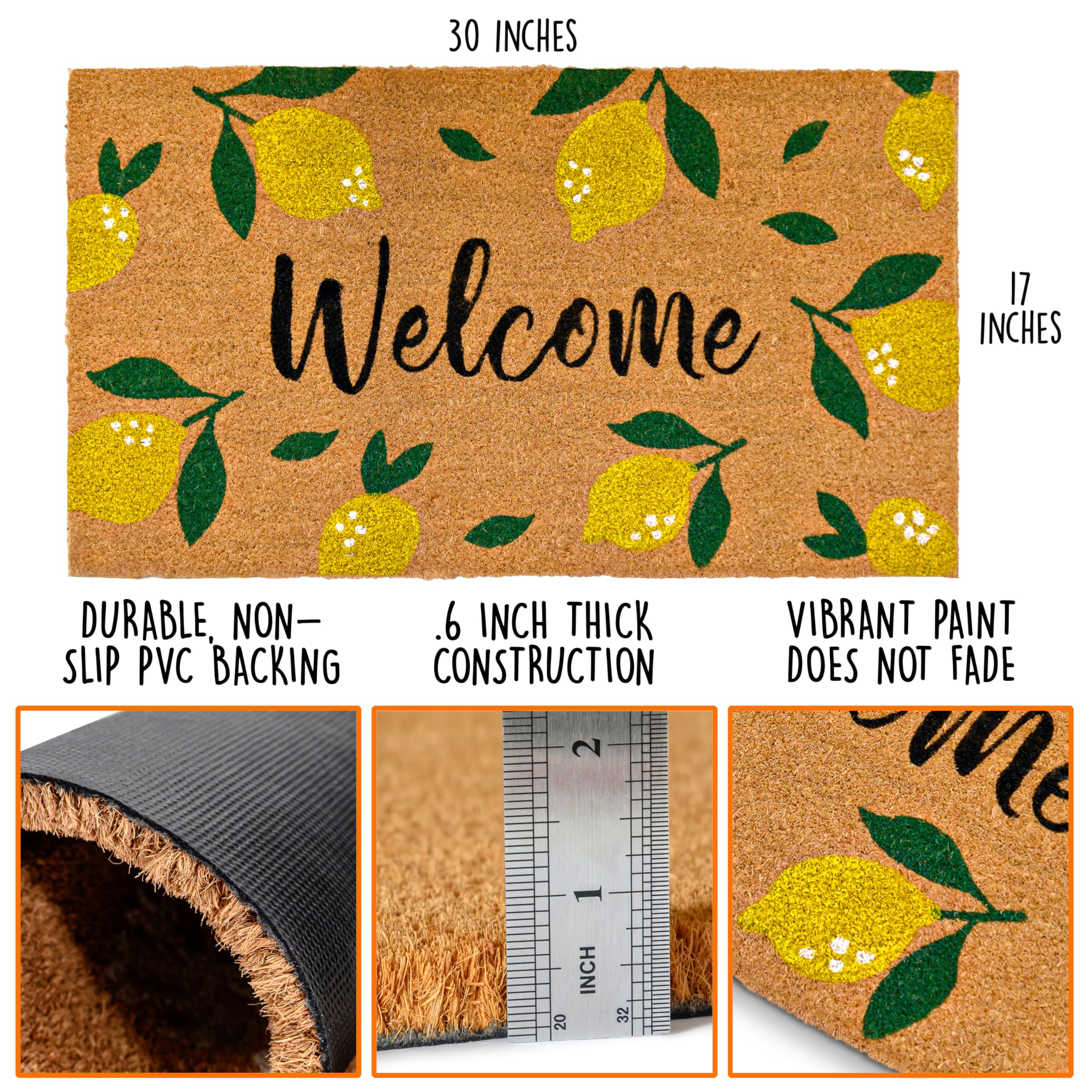 MAINEVENT lemon doormat closeup fibers reveal durable coir texture for daily use