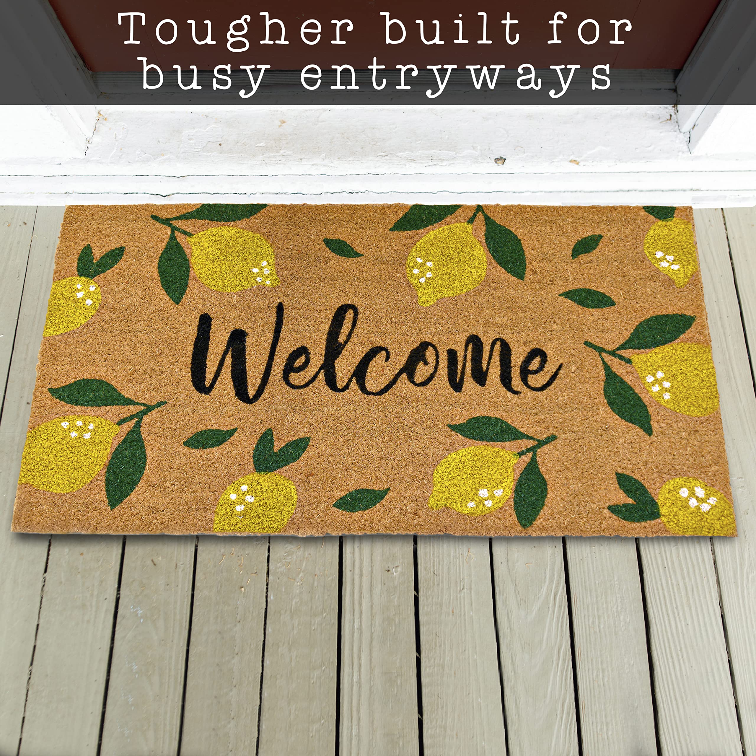 MAINEVENT lemon doormat non-slip backing keeps mat in place outdoors