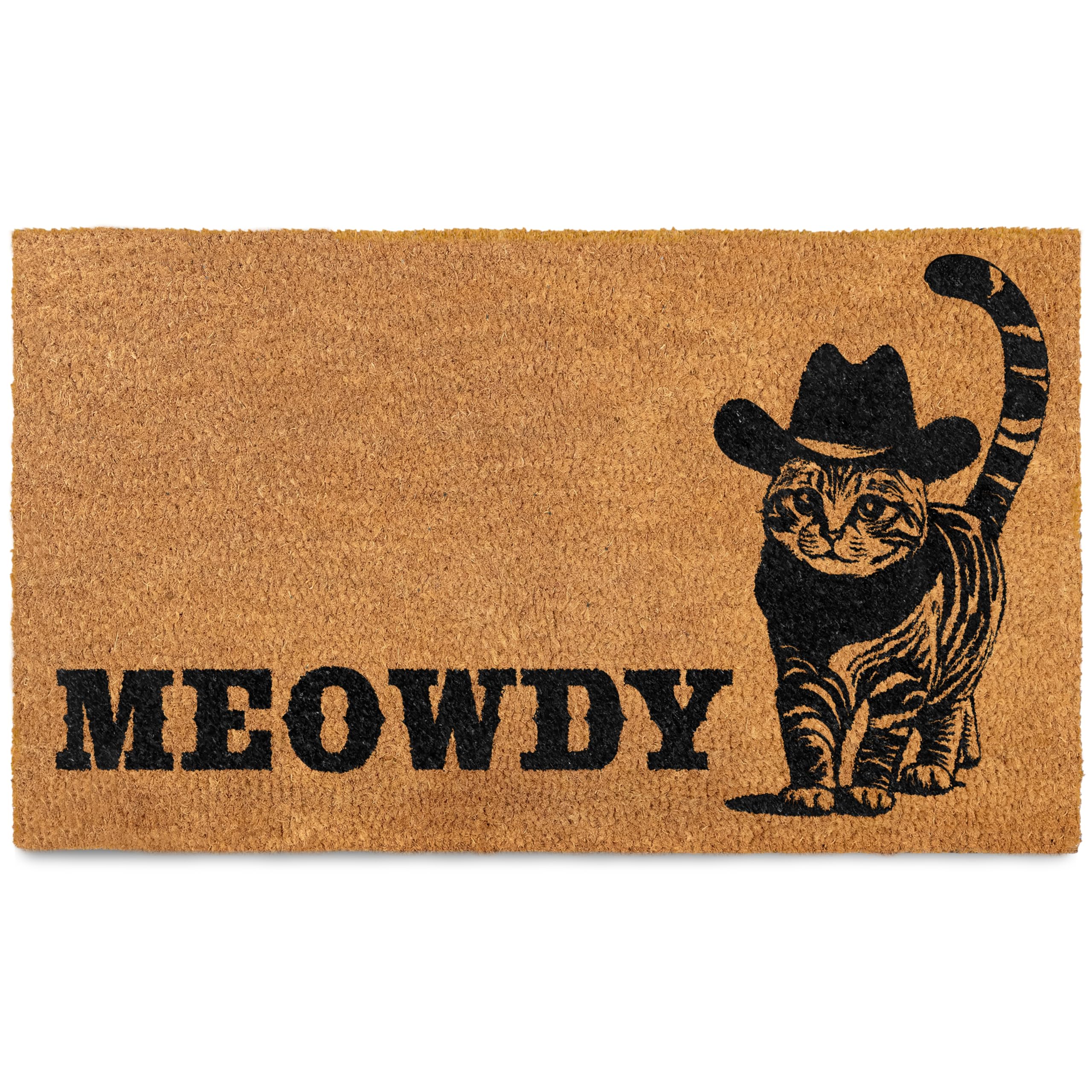 MAINEVENT Meowdy Doormat front view showing a durable coir cat welcome mat for high-traffic entryways.