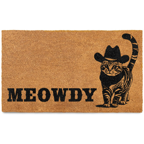 MAINEVENT Meowdy Doormat front view showing a durable coir cat welcome mat for high-traffic entryways.