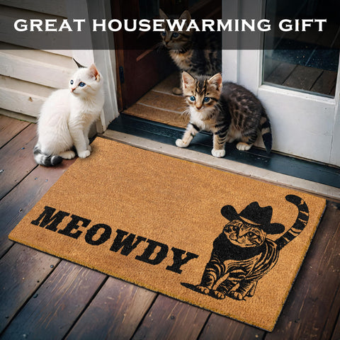 MAINEVENT Meowdy Doormat packaged as a thoughtful gift for cat enthusiasts.