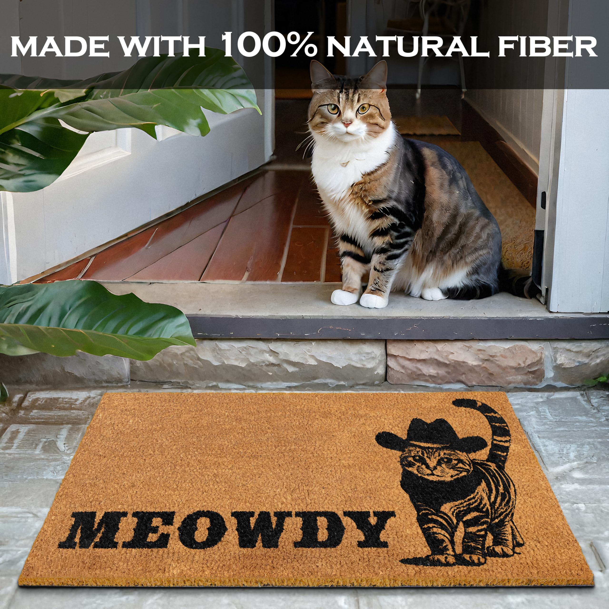 MAINEVENT Meowdy Doormat close-up fibers highlight the 0.6-inch pile for sturdy use.