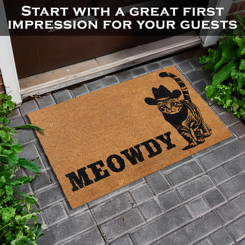 MAINEVENT Meowdy Doormat made with eco-friendly coir and durable materials.