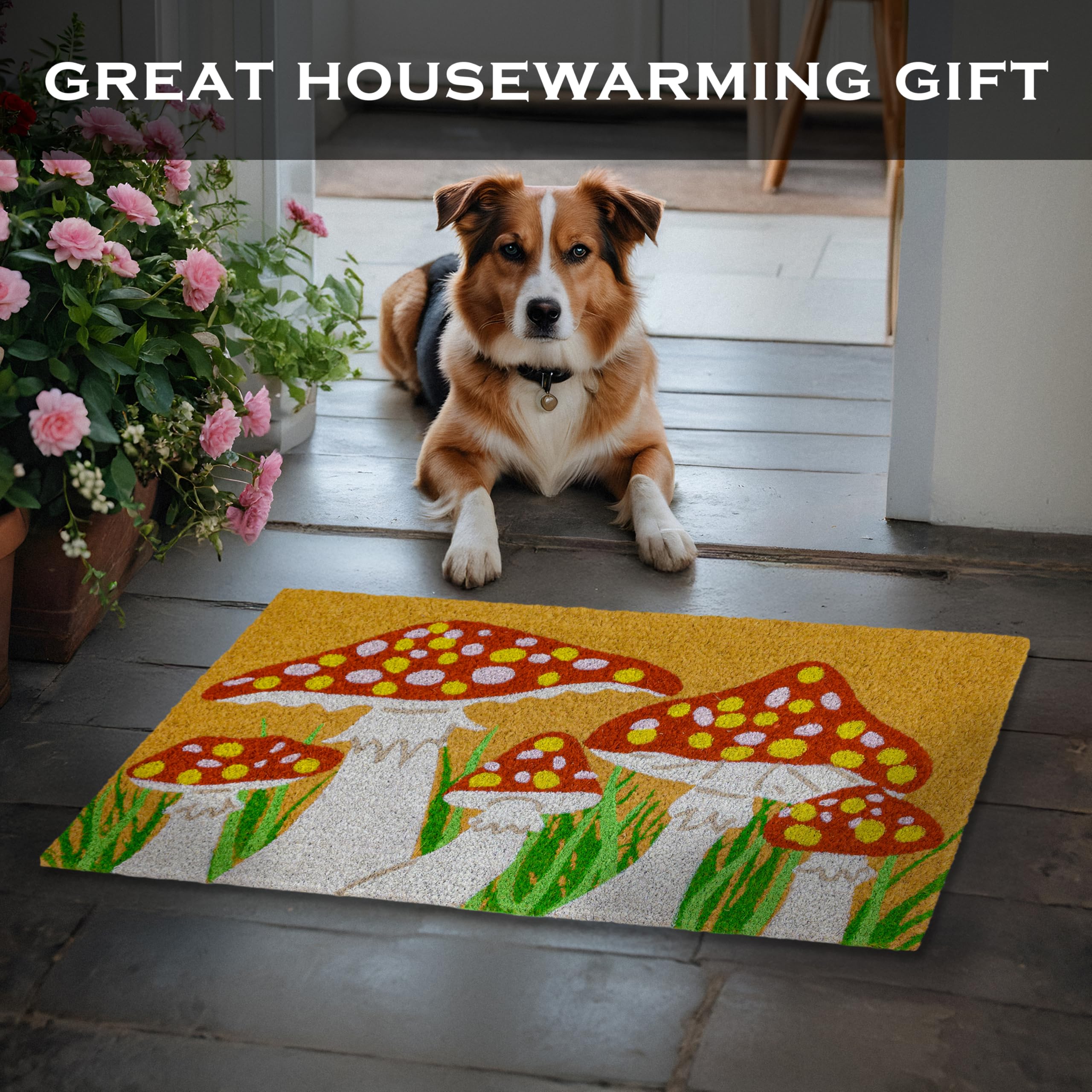 MAINEVENT Mushroom Doormat covered patio matches seasonal decor.