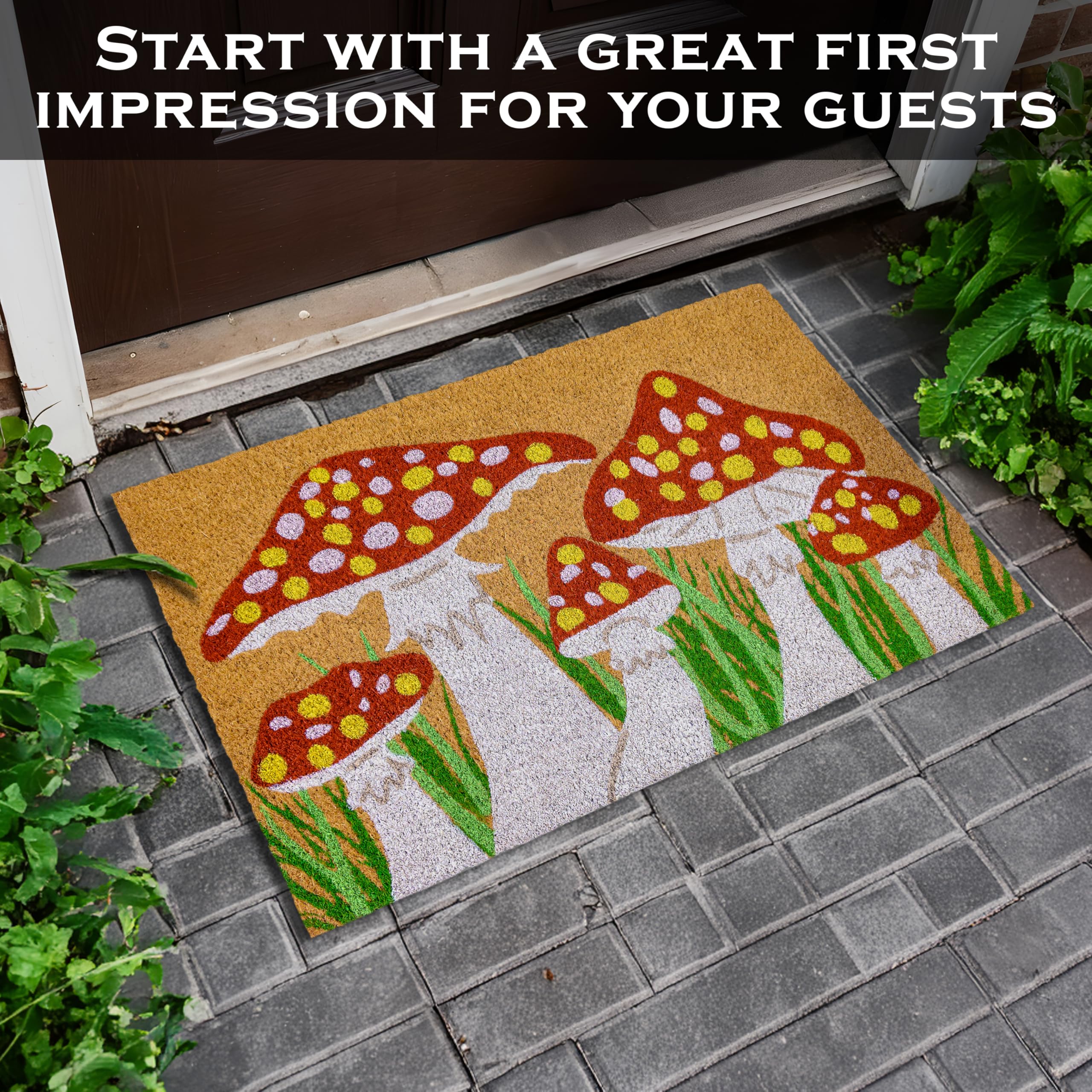 MAINEVENT Mushroom Doormat eco-friendly materials suited for outdoor use.