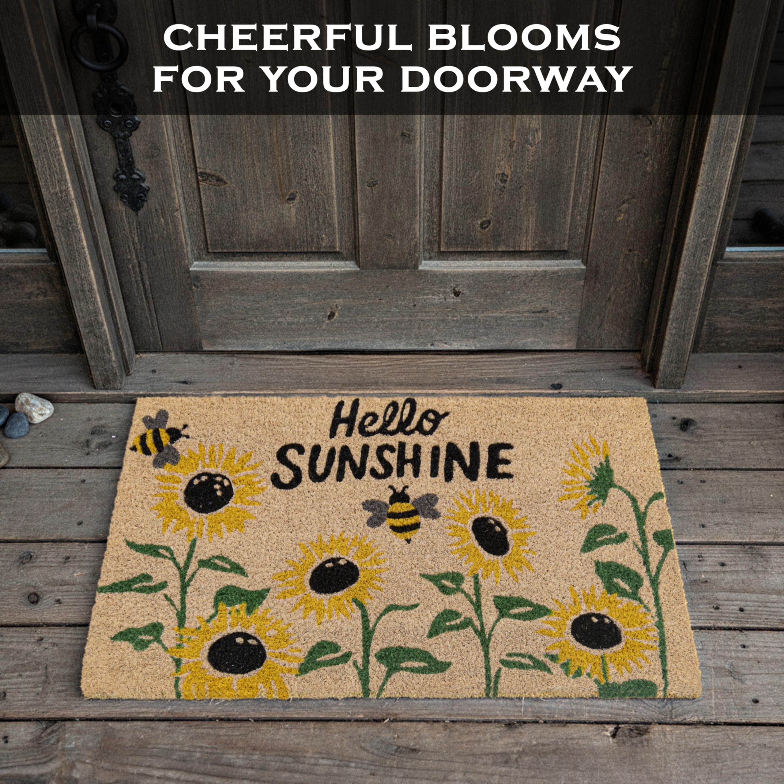 MAINEVENT outdoor door mat in entryway with sunny sunflower design and welcoming feel
