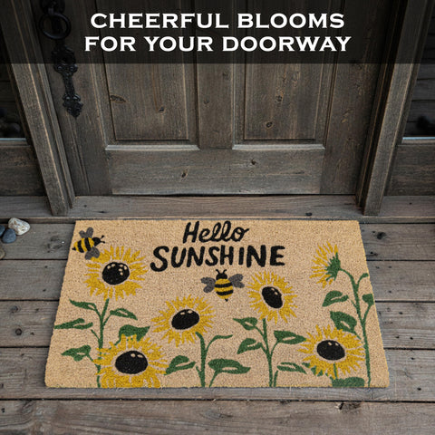 MAINEVENT outdoor door mat in entryway with sunny sunflower design and welcoming feel