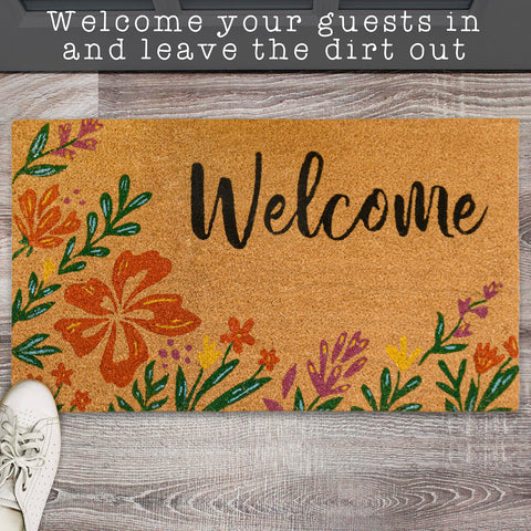 MAINEVENT outdoor welcome mat resists moisture and keeps color.
