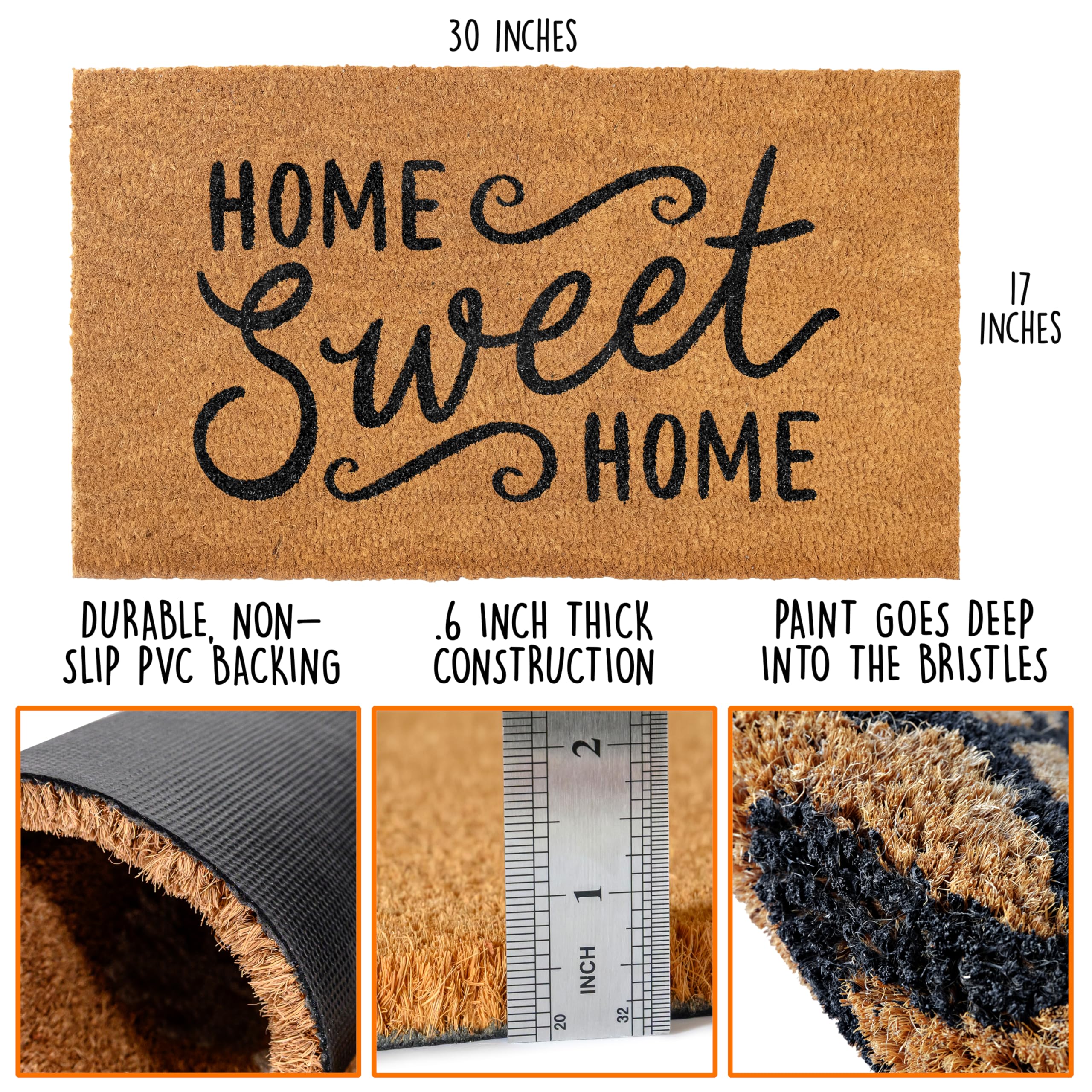 Outdoor MAINEVENT welcome mat with non-slip backing stays steady on surfaces.