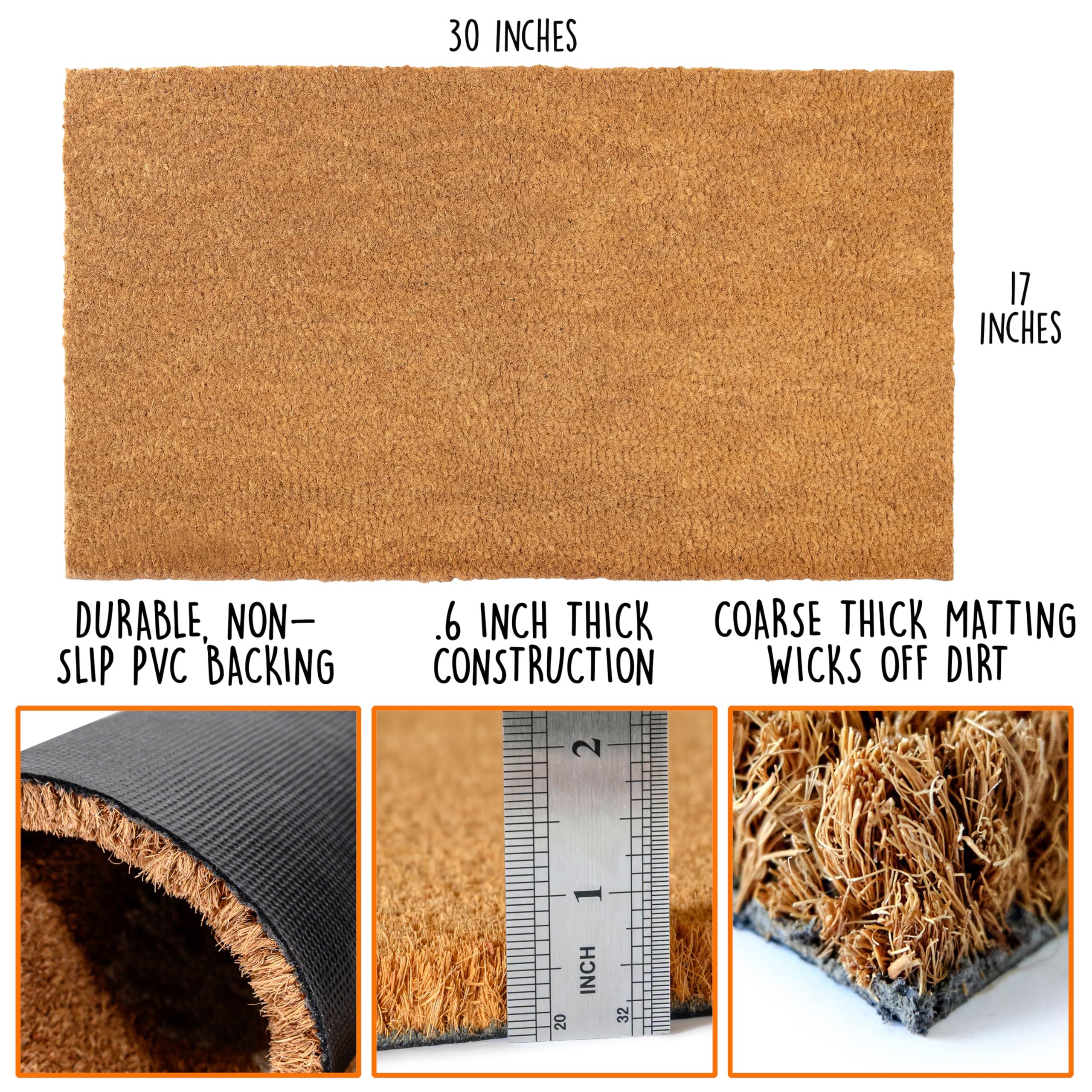 MAINEVENT Plain Coir Doormat non-slip backing demonstrates stable placement in high-traffic doorways
