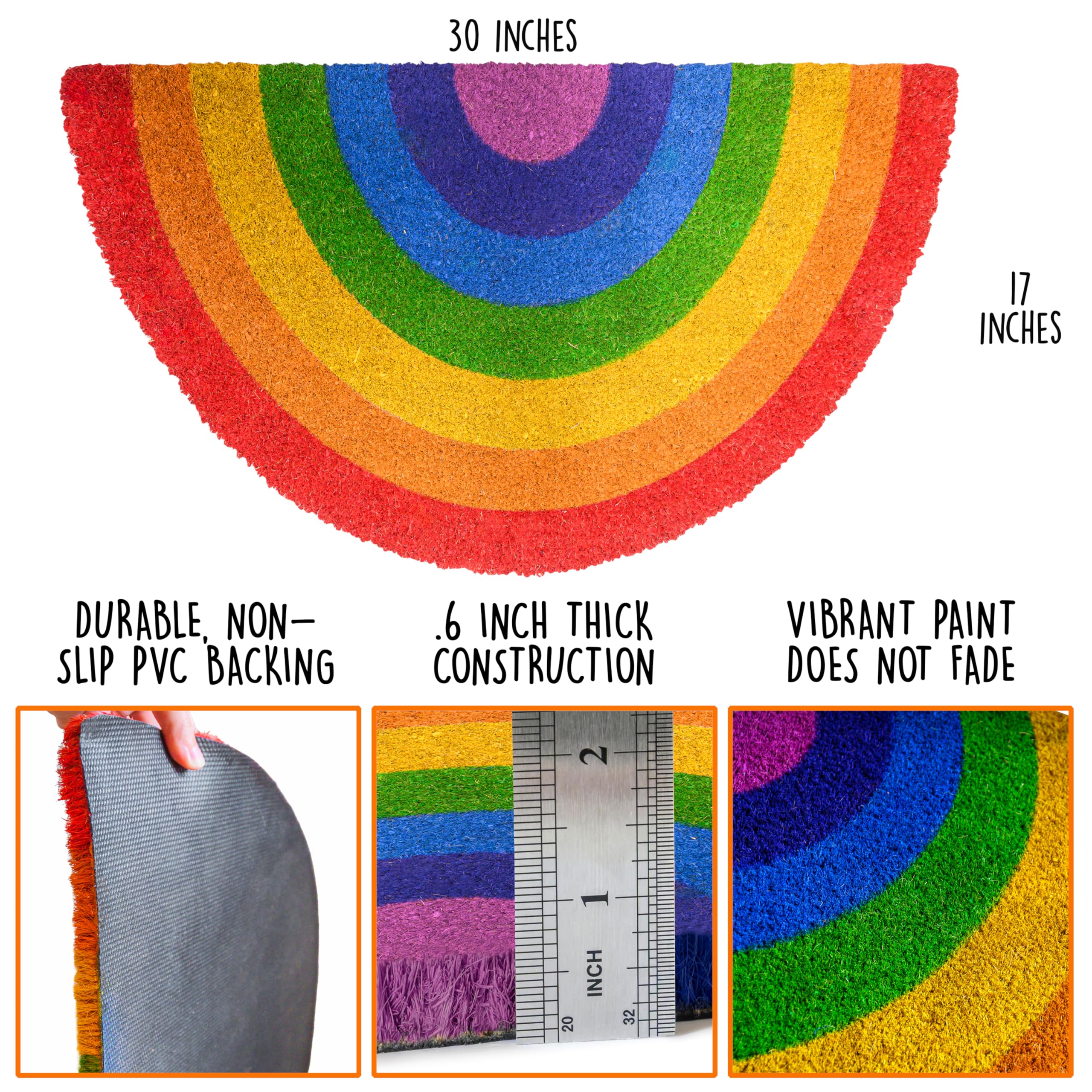 MAINEVENT Rainbow Doormat close-up fiber detail; durable coco fibers resist wear