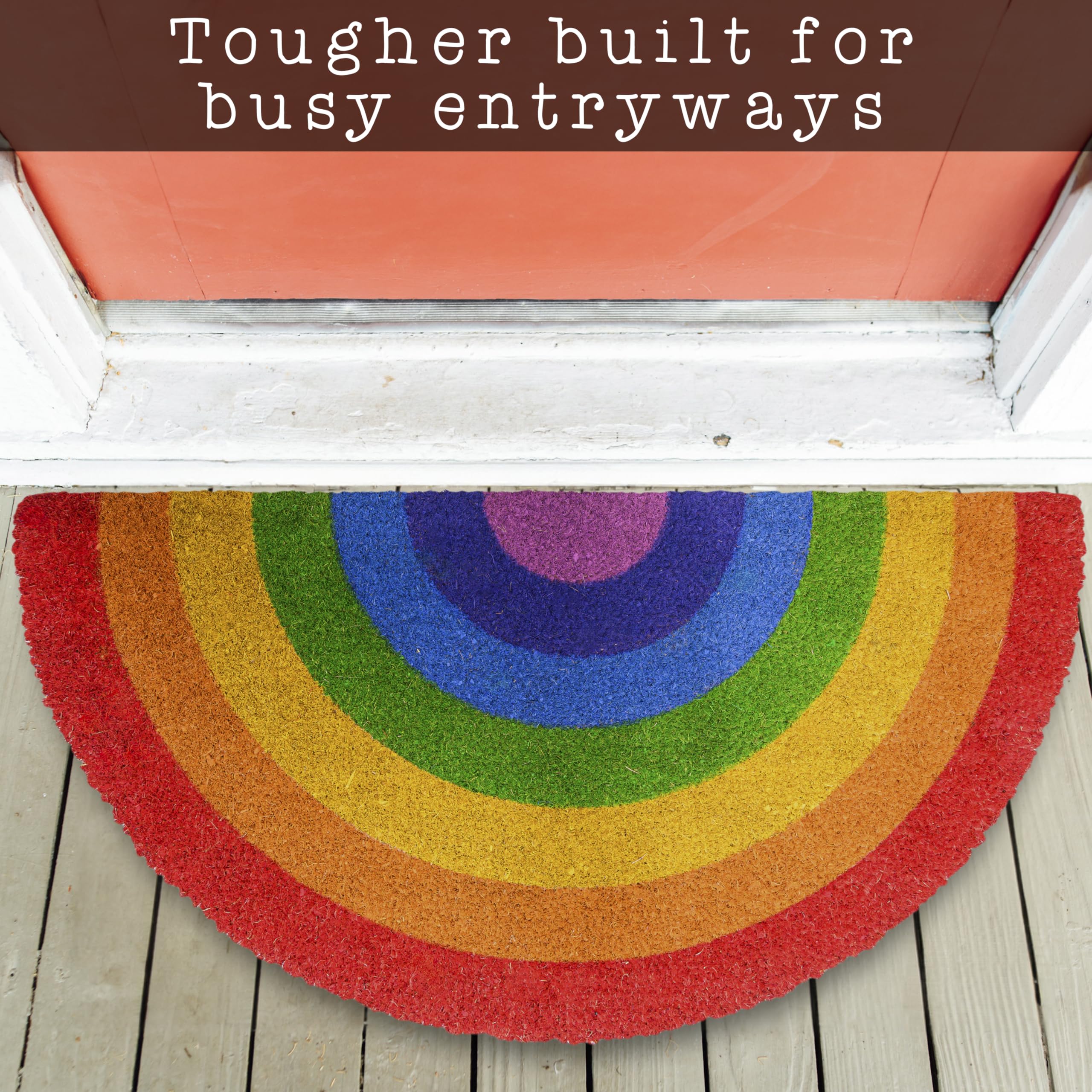 MAINEVENT Rainbow Doormat durable coco fiber; non-slip backing helps stay in place