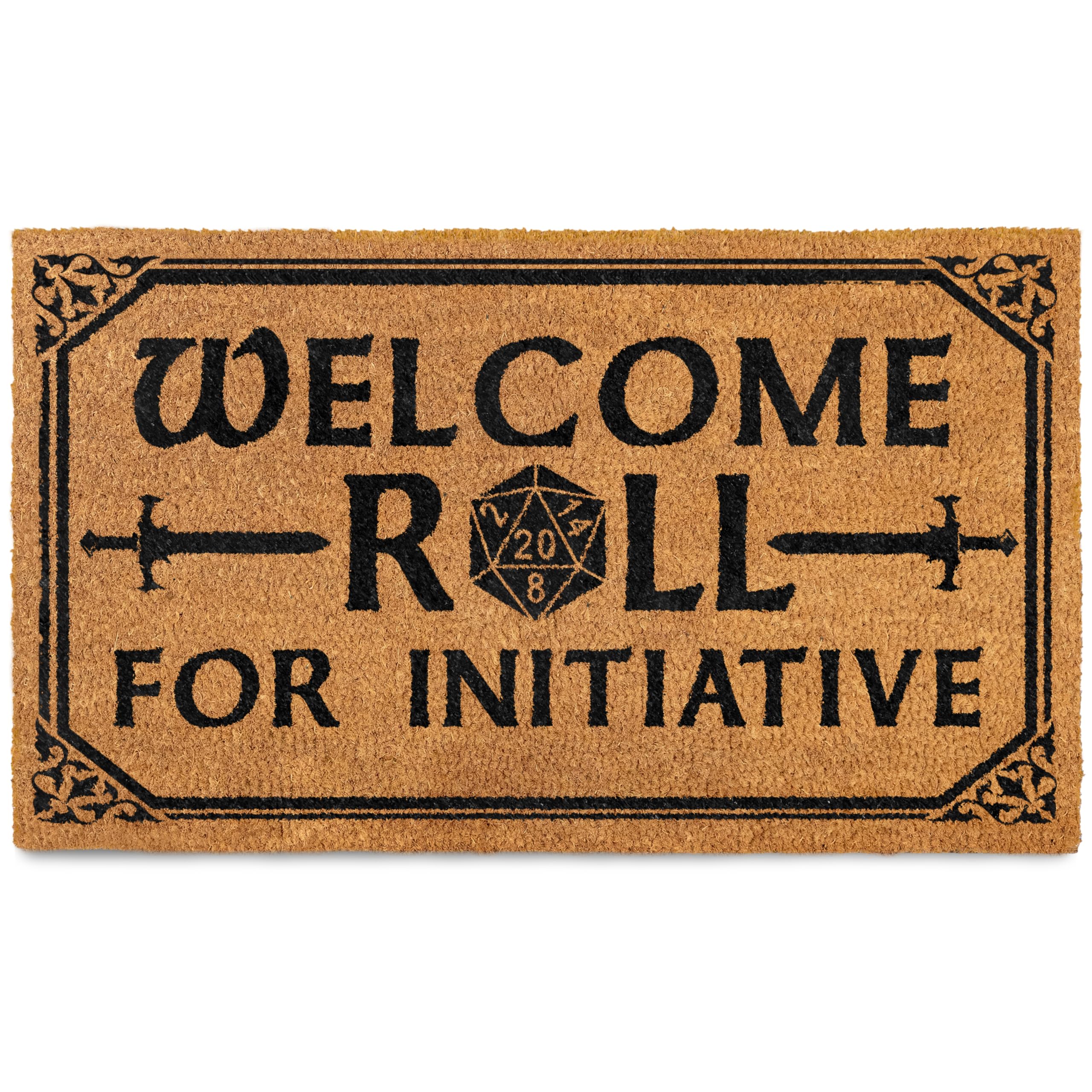 MAINEVENT Roll for Initiative doormat on a covered porch traps dirt and welcomes guests