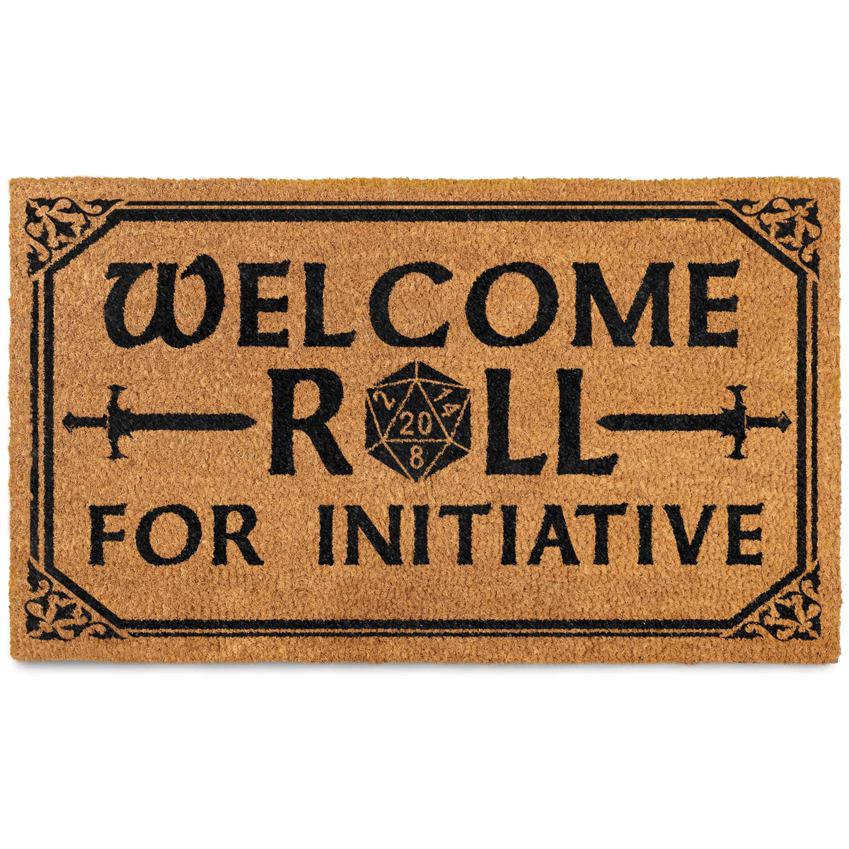 MAINEVENT Roll for Initiative doormat on a covered porch traps dirt and welcomes guests
