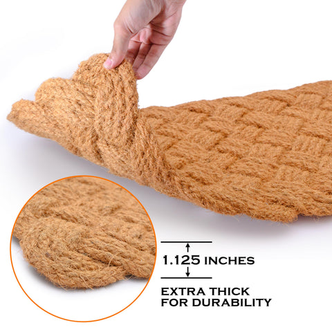 MAINEVENT rope doormat natural fiber resists wear in covered outdoor spaces.