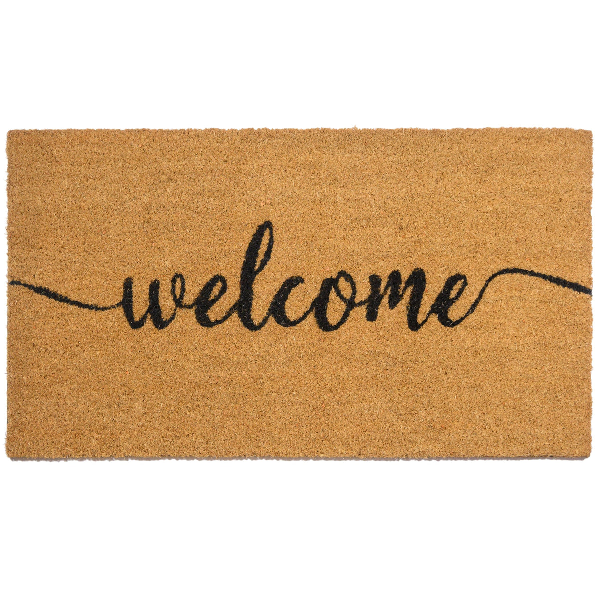 MAINEVENT Script Welcome Mat 30x17 with non-slip backing for secure outdoor entrances.