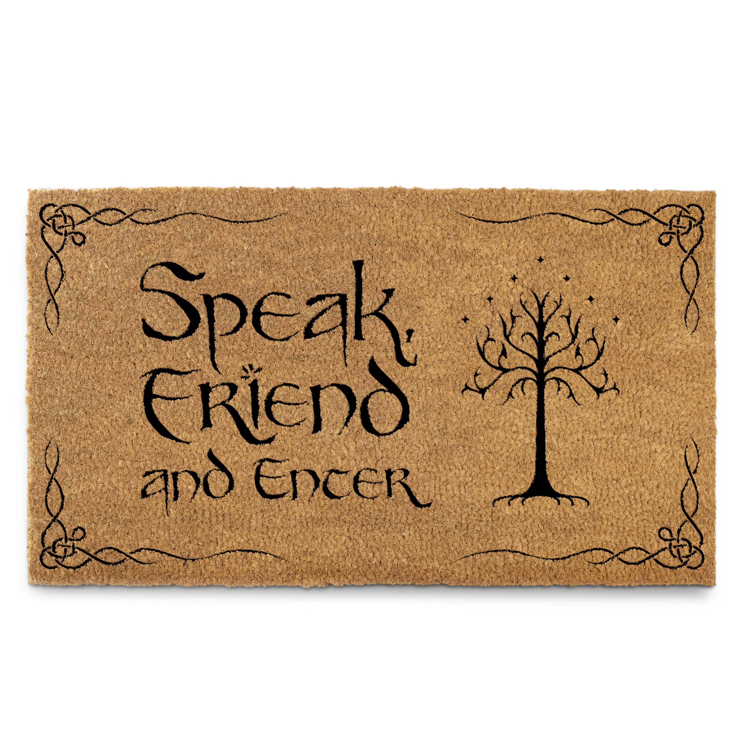 MAINEVENT Speak Friend and Enter doormat welcomes guests at a covered outdoor entry