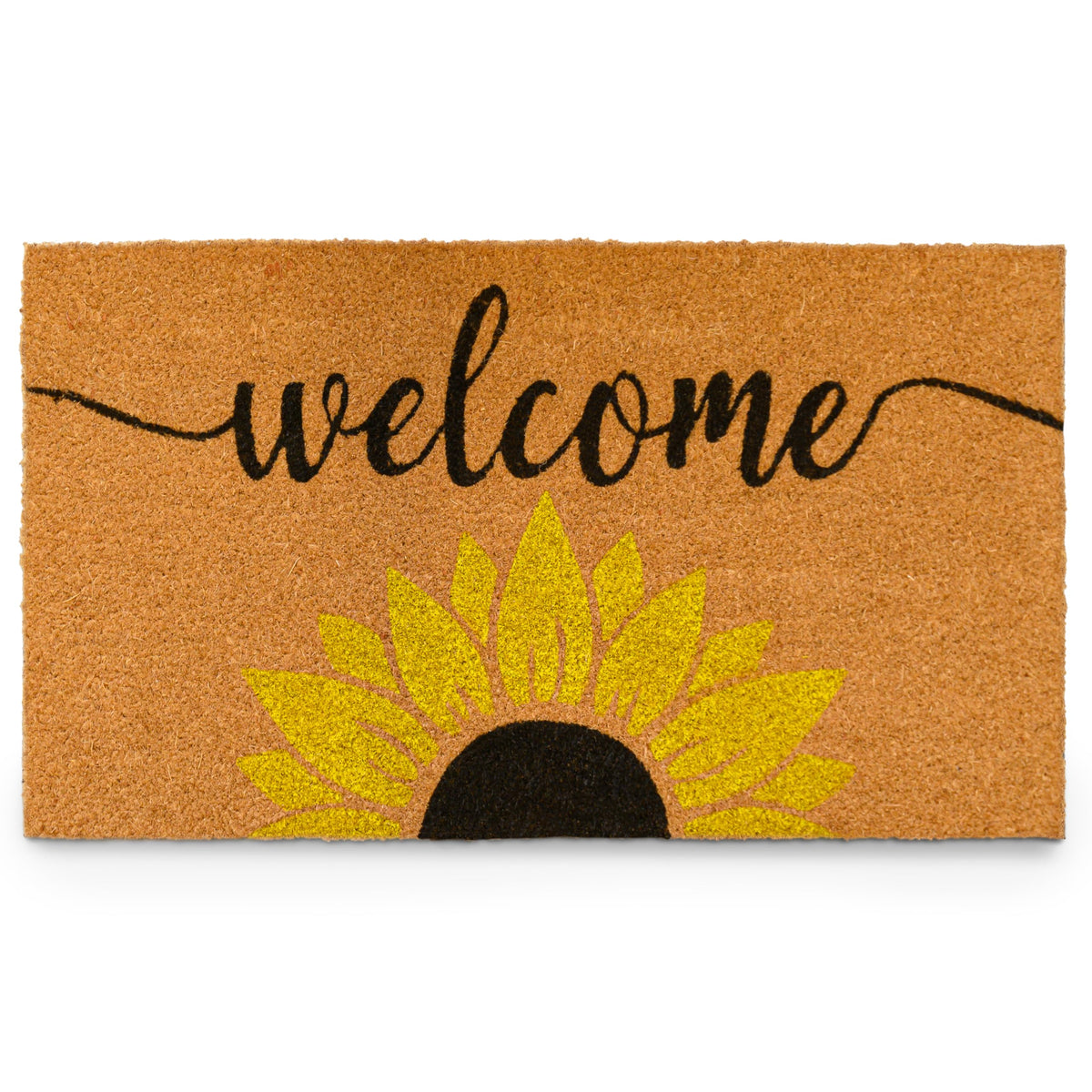 MAINEVENT Sunflower Welcome Mat front view invites guests with a sunny, welcoming aesthetic.