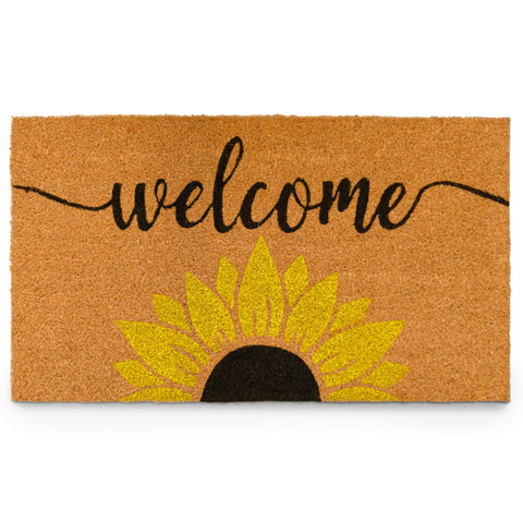 MAINEVENT Sunflower Welcome Mat front view invites guests with a sunny, welcoming aesthetic.