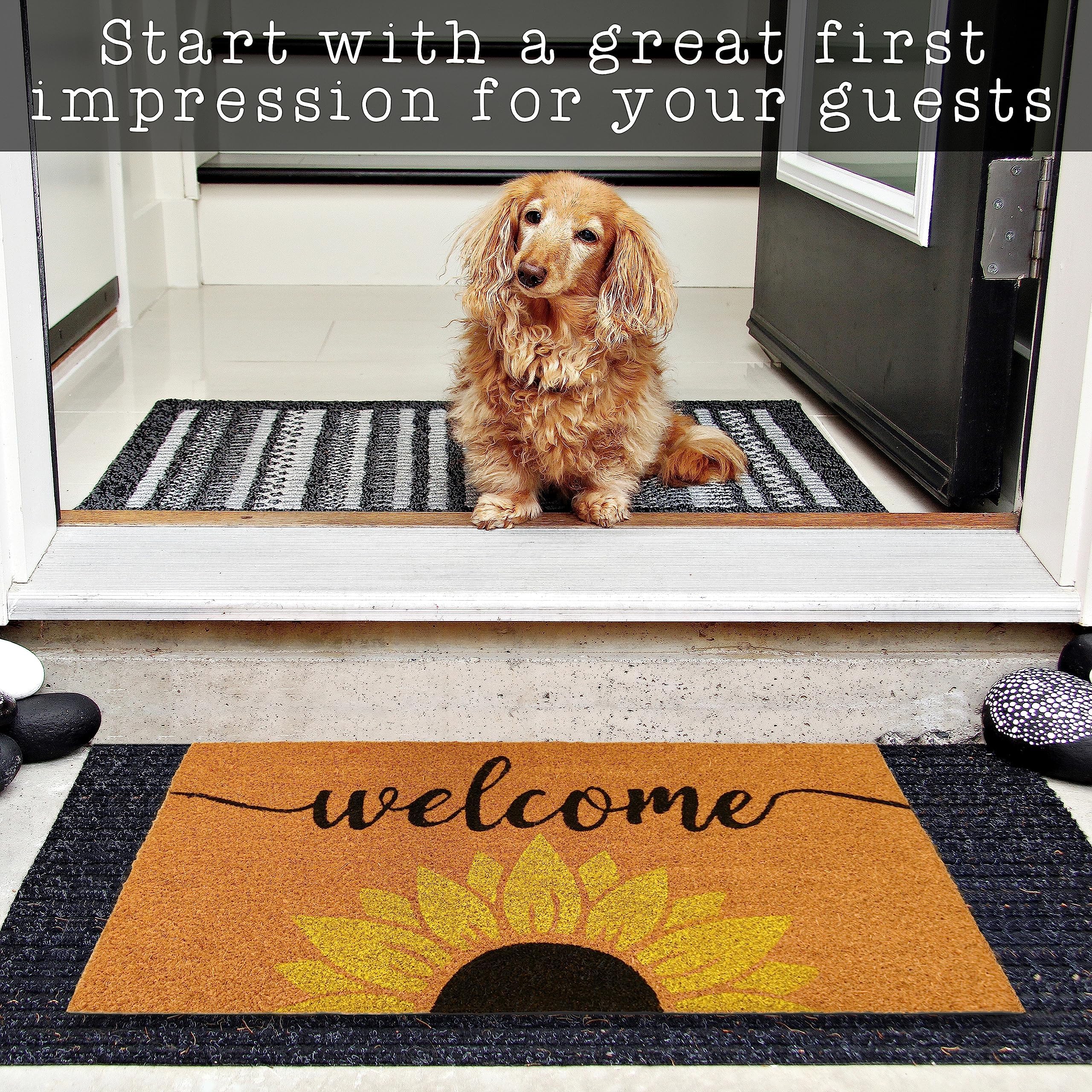 MAINEVENT Sunflower Welcome Mat size 30x17 inches suited for most entryways.