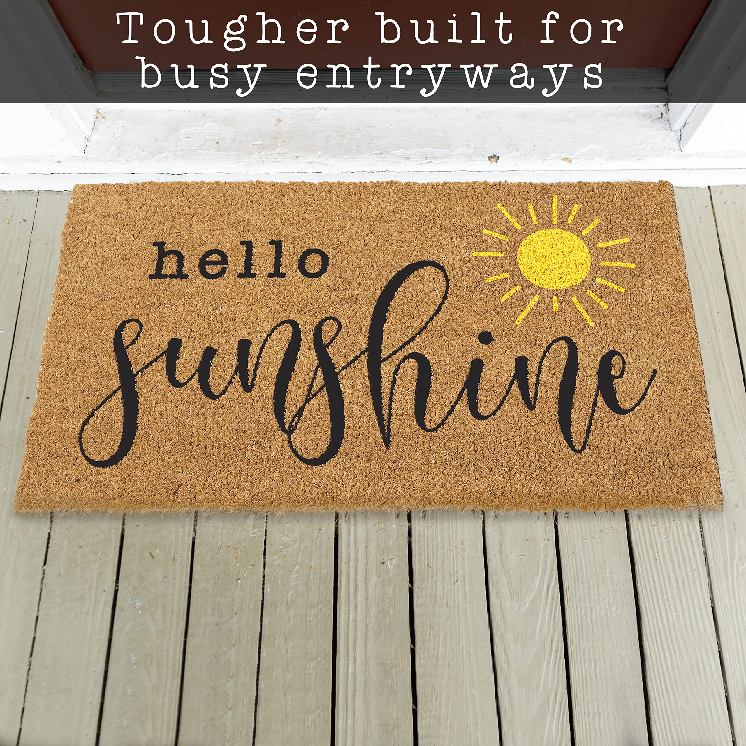 MAINEVENT Sunshine welcome mat designed for covered porches and easy cleaning.