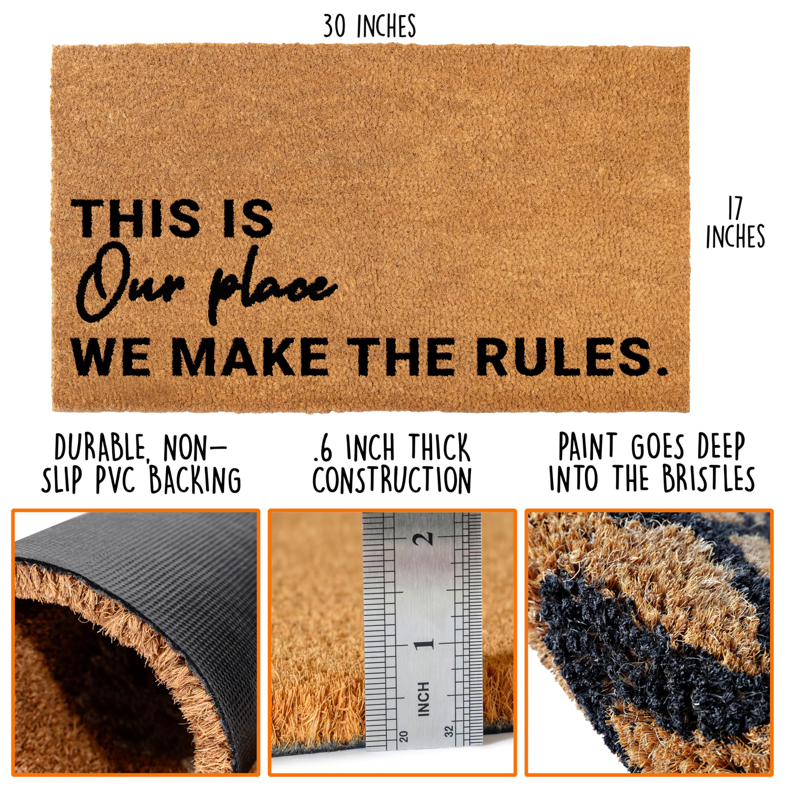 MAINEVENT We Make The Rules door mat close-up fiber texture