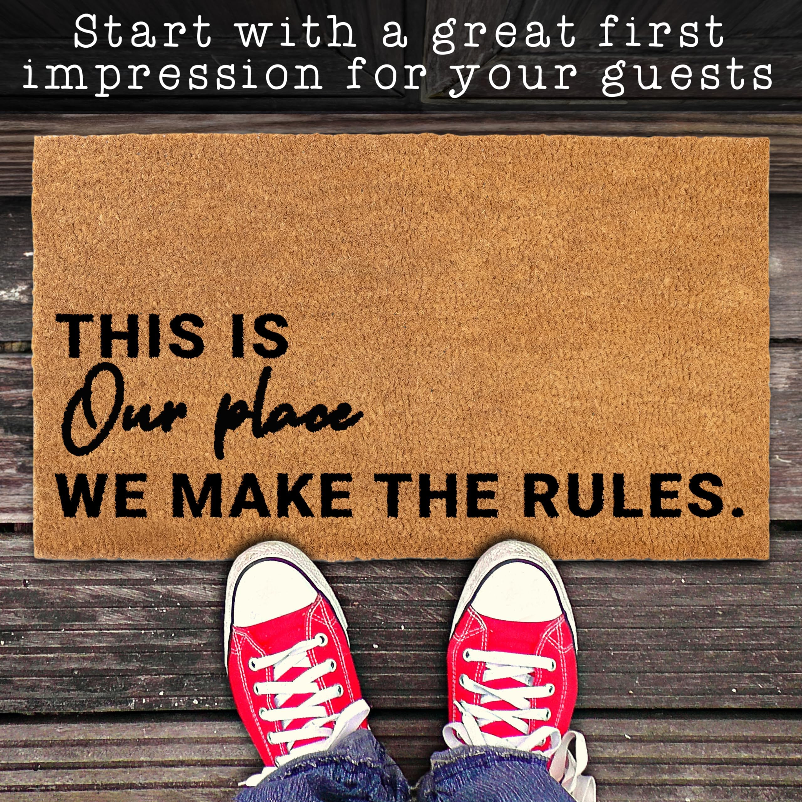 MAINEVENT We Make The Rules doormat gift-ready for housewarming and fans