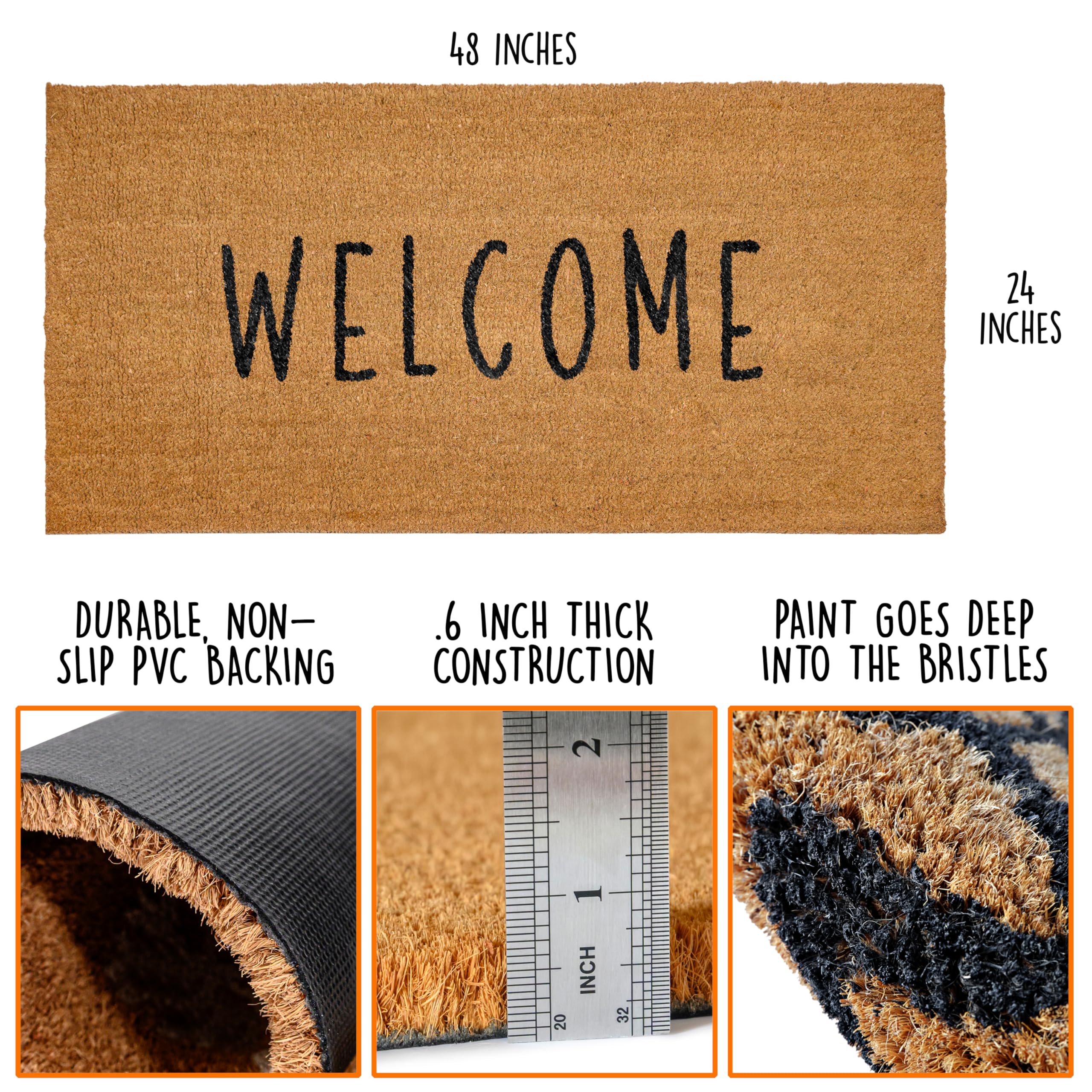 MAINEVENT Welcome Long Door Mat porch view with slip resistant backing