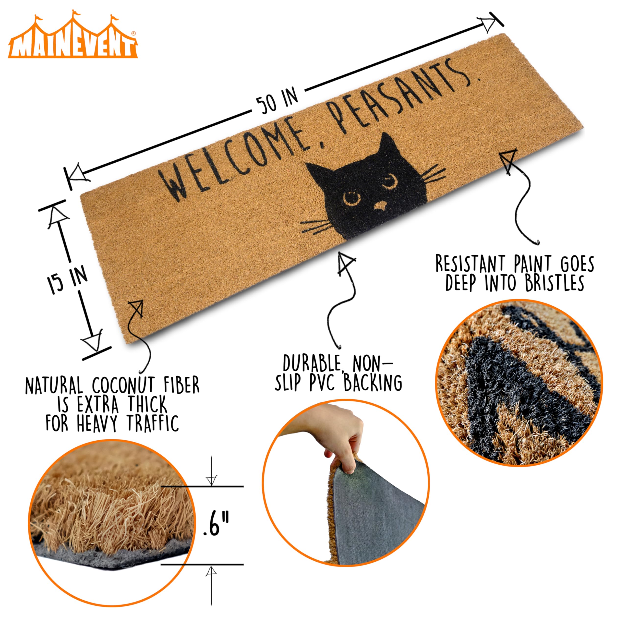 Close-up of MAINEVENT cat doormat fibers showing crisp design and solid texture.